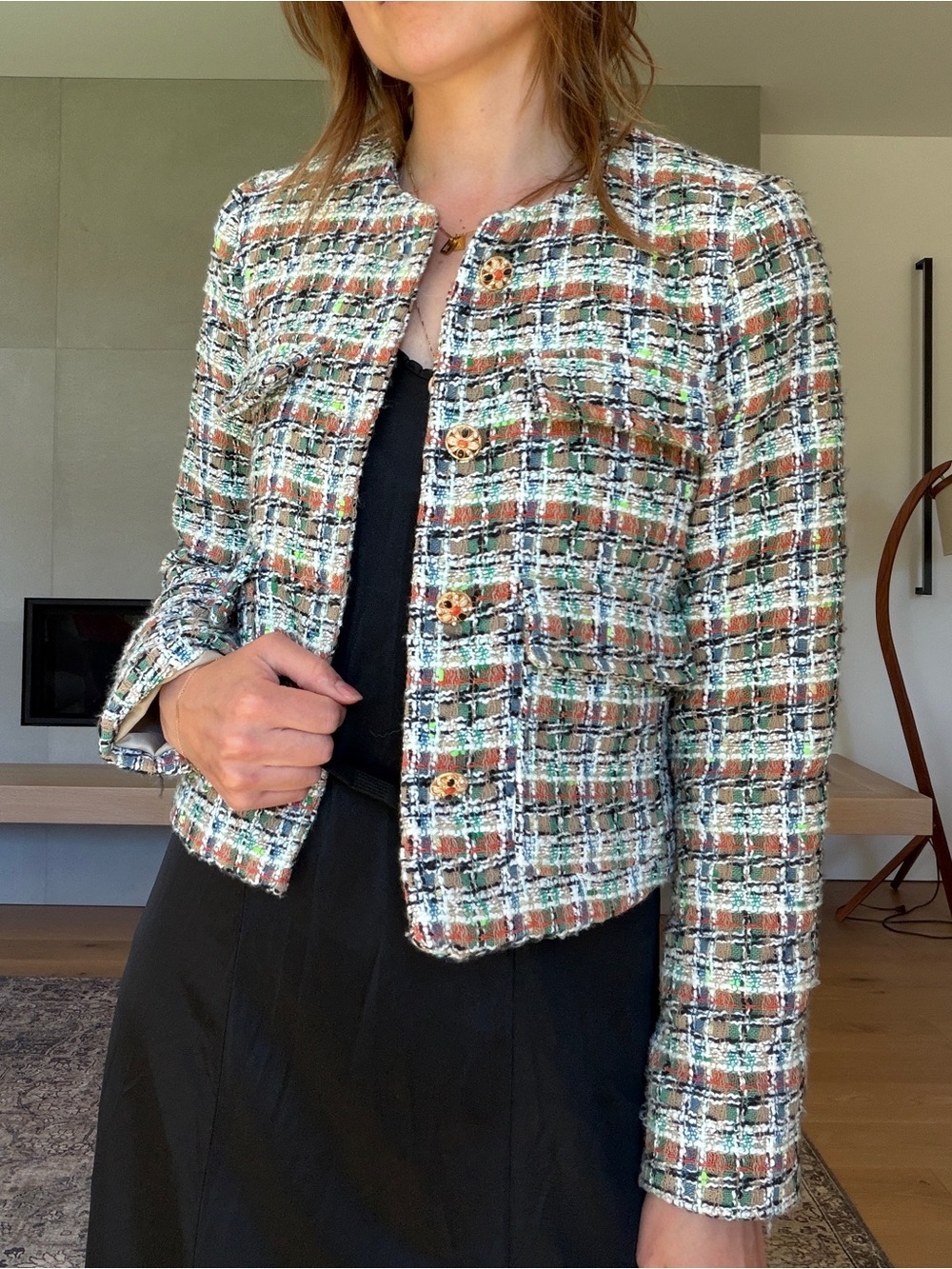 Autres Filles Tweed Multi-Color Cropped Jacket - blazer xs